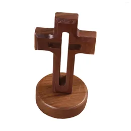 Decorative Figurines Wooden Cross Statue Handmade Decoration Ornament Sacred Sculpture Peaceful DIY