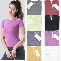 LU-2.0 Yoga Short Sleeve Solid Colour Nude Sports Shaping Waist Tight Fiess Loose Jogging Sportswear LL Womens High Quality