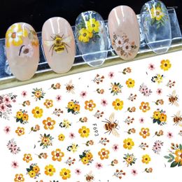 Nail Stickers 3D Sticker Decals Self-adhesive For Nails Flowers Bouquet Bee Design Manicure Art Decoration