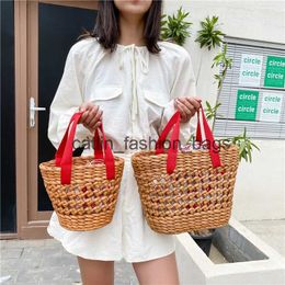 Shoulder Bags New Handmade Weave Womens Bag Fashionable Solid Color Hollow Vegetable Basket Female Handbags Summer Beach straw PurseH24217
