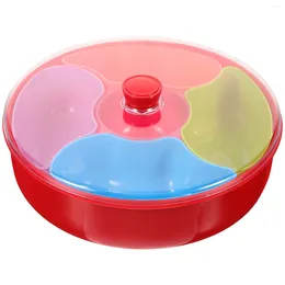 Dinnerware Sets Compartment Box With Lid Multi-grid Fruit Plate Snack Service Dog Living Room Container Plastic Separating Child