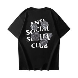 Mens Loose Hip-Hop Fashion Brand A S S C Black Rose Printed anti socials club T-Shirt With Pure Cotton Round Neck Short Sleeved TEE Couple Outfit For Men And Women