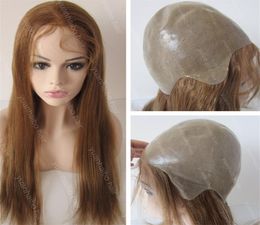 High quality silky straight malaysian virgin brown hair natural hairline full thin skin wig 9257310