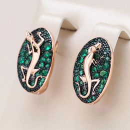 Dangle Earrings Kinel Green Natural Zircon Lizard Drop For Women 585 Rose Gold And Black Plating Vintage Animal Daily Punk Jewelry