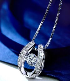 100 real Solid 925 Sterling Silver Necklace Beautiful Dancing Diamond CZ Stone Horseshoe Pendant For Gift1159206