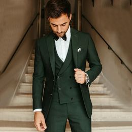 Male Suit Army Green Groom Tuxedos Party Slim Fit Business Casual Jacket Sets 3 Piece Blazer Vest PantsCostume Homme 240201