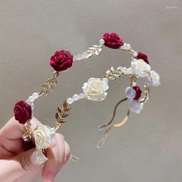 Hair Clips Vintage Band Rose Pearl Headband Women Hairhands Sweet Bride Head Hoop Clip Jewelry Elegant Wedding Accessories