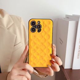 iPhone 15 Pro Max Designer Flower Phone Case for Apple 14 13 12 11 Luxury PU Leather Bumper-patched Full-body Small Floral Print Embossed Back Cover Coque Fundas Yellow