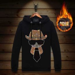 Men's Hoodies Sweatshirts 2023 Character Rhinestones Women Fashion Streetwear Full Pullover Thick Winter Hooded Hoodie Woman T240217