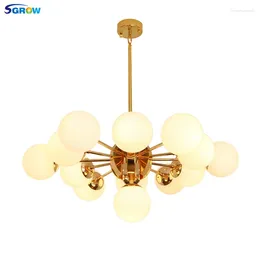 Chandeliers SGROW Iron Frosted Glass Chandelier With E27 Bulbs 7 Heads 13 Modern Hanging Lamp For Bedroom Dinning Room Living