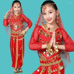 Stage Wear Girl Bollywood Dance Chiffon Belly Performance Clothes Sets For Kids Egypt Costume Oriental Party