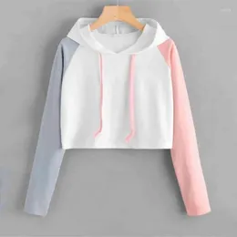 Women's Blouses Women Layering Hooded Long Sleeved Top Color Blocked Casual Versatile Short Sweatshirt 2024 Trendy Fall Blouse