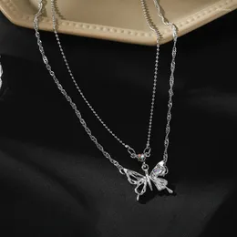 Pendant Necklaces Y2K Butterfly Necklace For Women Girls Silver Colour Crystal Clavicle Chain Fashion Trendy 2024 Party