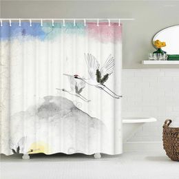 Shower Curtains Chinese Flowers And Birds Lotus Bathroom Curtain 3D Printed Landscape Waterproof Fabric Home Decoration