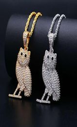 hip hop Owl diamonds pendant necklaces for men luxury animal necklace Jewellery real gold plated copper zircons golden Cuban chain 29871049