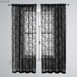 Curtain Lace Curtain Airy Sunscreen Thin Dustproof Washable Decorative Tear Resistant Floral Patterned Black Lace Sheer Curtain For Home