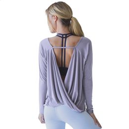 Yoga Shirts Sport Woman Fitness Blouses Backless Modal Solid Dry Fit Loose Gym Workout Top Long Sleeve Casual Shirt Plus Size 240118