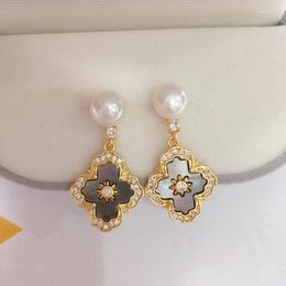 Stud Earrings ZHBORUINI 14K Gold Plated Natural Pearl 925 Silver Ear Needle Fritillaria Cross For Women Jewelry