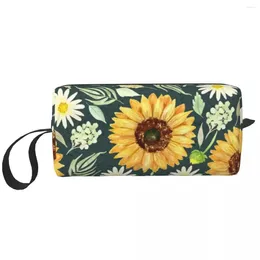 Cosmetic Bags Custom Floral Sunflowers And Daisies Travel Bag Women Flower Toiletry Makeup Organizer Ladies Beauty Storage Dopp Kit