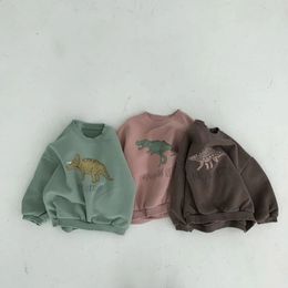 8435 Inverno meninas meninos fã Velvet quente de manga longa Tops da primavera Sweatershirt Papuzes de dinossauros 240122