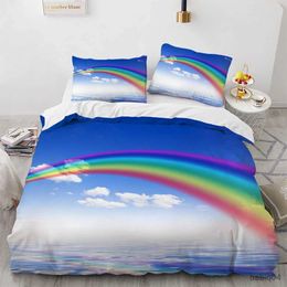 Bedding sets Rainbow King Queen Duvet Cover Purple Cloud Sky Bedding Set for Kids Teens Adults Girly Colourful 2/3pcs Polyester Quilt Cover