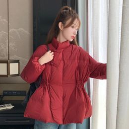 Women's Trench Coats Fall Winter Women Chinese Style Vintage Wine Red Black White Cotton Padded Parka Coat Woman Clothing High Waisted Warm
