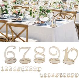 10pcs 1101120 Wooden Table Numbers Set with Base Birthday Wedding Party Decor Gifts 240127