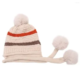 Berets Women Wool Knitted Hat Headgear Warm Ski Hair Ball Decor For Adults Girls (Beige) Women's