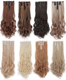22 inches Full Head Long Wavy Synthetic 18 Clips In Hair Extensions For Women Hairpieces Blonde Black Brown9434716