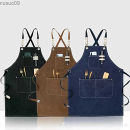 Aprons 1pc Thickened Waterproof Wear-resistant Canvas Apron With Pockets Durable Crossback Adjustable Apron