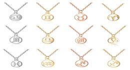 Sinogaa Stainless Steel Zodiac Sign Necklaces Pendants 12 Constellation Jewelry Virgo Leo Taurus Gemini Necklace Women Collar7504401