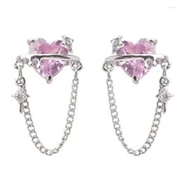 Hoop Earrings Pink Heart Stud Tassel Fashion Jewelry Ear Studs Alloy Material Party For Woman