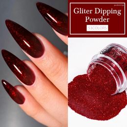 Nail Glitter MEET ACROSS Dipping Powder Art Red Crystal Natural Dry Decoration Pigment French Style Acrylic System Gel