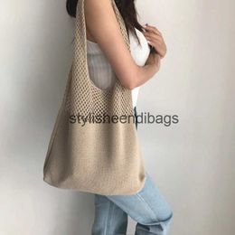 Shoulder Bags casual hollow woven women shoulder bags designer knitting handbags large capacity tote summer beach bag big purses shopper sacH24217