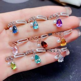 Cluster Rings FS Natural Various Gemstones Water Drop Ring S925 Sterling Silver For Women Fine Fashion Charm Weddings Jewellery MeiBaPJ