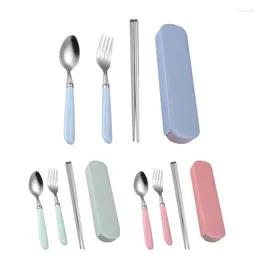 Dinnerware Sets Kitchen Utensils Stainless Steel Cutlery Flatware Portable Fork Spoon With Storage Box Dinner For Family School