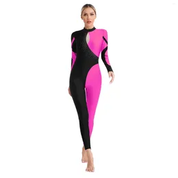 Stage Wear Long Sleeve Ballet Gymnastics Leotard Full Length Rhinestone Bodysuit Jumpsuit For Women Figure Skating Acrobatics Yoga Perform