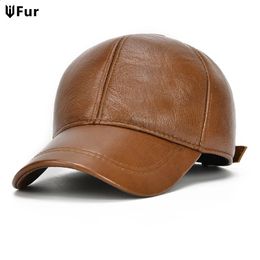 Adjustable Mens Genuine Cowhide Leather Baseball Cap for Fall Winter Outdoor Sports Hat Men Real Caps 240130
