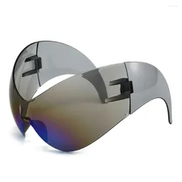 Sunglasses Y2K Design Oversized Rimless Cat Eye Women For Men Vintage Steampunk Sun Glasses Big Frame Sport Goggle