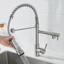 Kitchen Faucets Spring Pull Down Sink Faucet 360 Degree Rotation Stream Sprayer Nozzle Cold Taps & Water Mixer