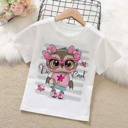 T-shirts Summer Clothes For Girls Children Owl Cartoon Print T-Shirt Baby Cotton Blended Short Sleeve Top Kids Thin Section Wear