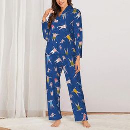 Women's Sleepwear Beach Vacation Pajama Sets Swimming People Warm Female Long Sleeve Casual Sleep 2 Pieces Nightwear Large Size