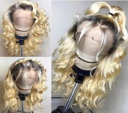 Full Lace Blonde Wig Ombre Color 1B 613 Two Tone Body Wave Front Lace Wigs Dark Root With Baby Hair for White Woman7399191