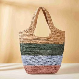 Shoulder Bags Casual Striped Straw Women Bag Panelled Paper Woven Lady Handbags Handmade Summer Beach Large Tote Braid Bali PurseH24217