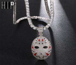 Hip Hop Iced Out Bling Cubic Zirconia Jason Mask Necklaces Pendants For Men Jewellery With Tennis Chain4949419