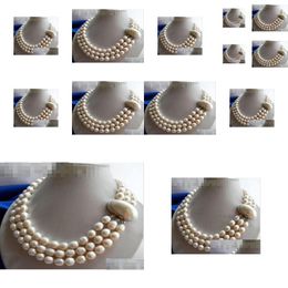 Beaded Necklaces 3Strands 11Mm White Rice Freshwater Pearl Necklace012348058543 Drop Delivery Jewelry Pendants Dhzhk