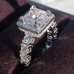 Choucong Wedding Rings Luxury Jewellery Real 925 Sterling Silver Princess Cut White Topaz CZ Diamond Pave Zircon Eternity Party Women Engagement Band Ring Gift