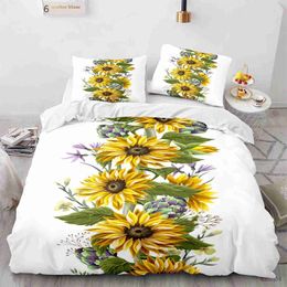 Bedding sets Sunflower Duvet Cover Set King/Queen Size 3D Printed Nature Bedding Set Print Decor Botanical Plants Yellow Comforter Cover