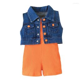 Clothing Sets Kids Girls 2-piece Outfit Denim Vest With Sleeveless Jumpsuit Summer Set
