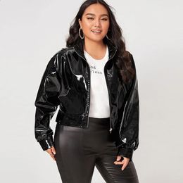 Zip Up Patent Leather Jacket for Women Long Sleeve Casual PU Turn-down Collar Short Coats Outwear Motorcycle Jacket Plus Size 240131